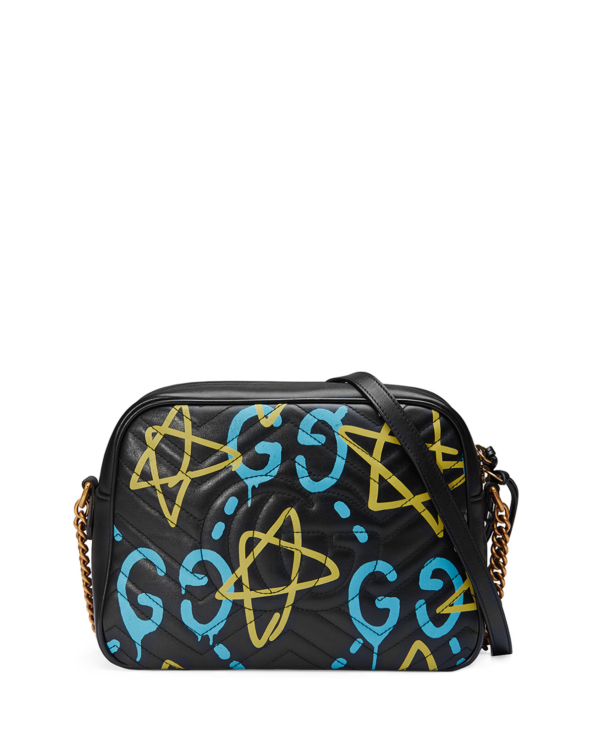 Gucci Ghost GG Marmont GraffitiPrint Leather Shoulder Bag in Black Lyst